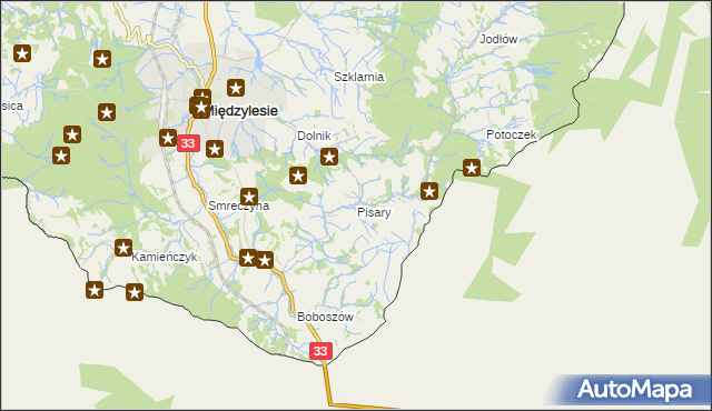 mapa Pisary gmina Międzylesie, Pisary gmina Międzylesie na mapie Targeo