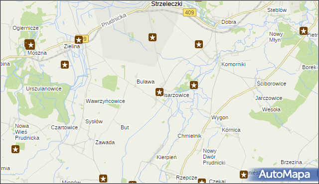 mapa Pisarzowice gmina Strzeleczki, Pisarzowice gmina Strzeleczki na mapie Targeo