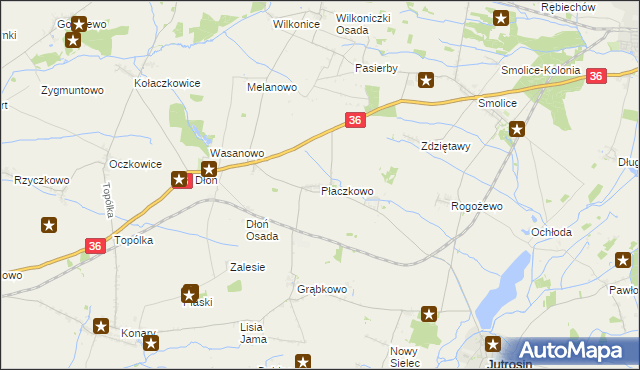 mapa Płaczkowo gmina Jutrosin, Płaczkowo gmina Jutrosin na mapie Targeo