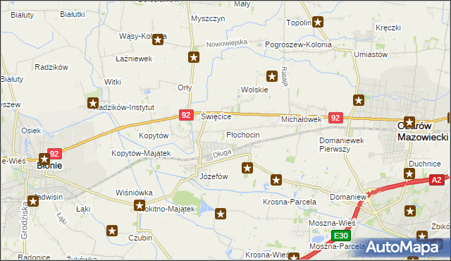 mapa Płochocin gmina Ożarów Mazowiecki, Płochocin gmina Ożarów Mazowiecki na mapie Targeo