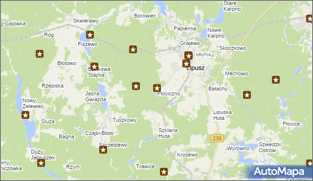 mapa Płociczno gmina Lipusz, Płociczno gmina Lipusz na mapie Targeo