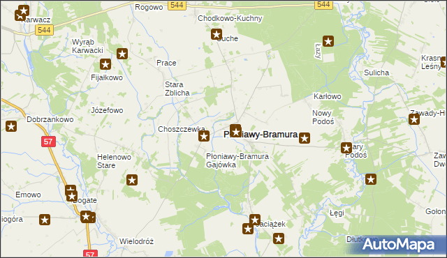 mapa Płoniawy-Bramura, Płoniawy-Bramura na mapie Targeo