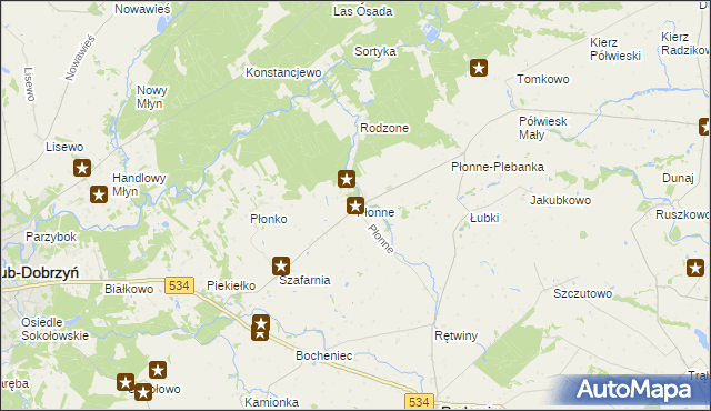 mapa Płonne gmina Radomin, Płonne gmina Radomin na mapie Targeo