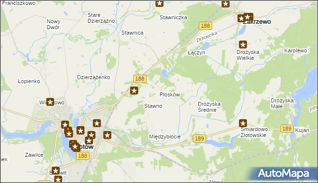 mapa Płosków gmina Złotów, Płosków gmina Złotów na mapie Targeo