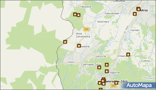 mapa Pobiedna gmina Leśna, Pobiedna gmina Leśna na mapie Targeo