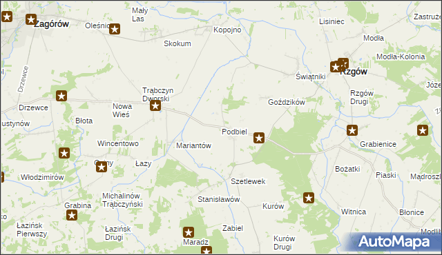 mapa Podbiel gmina Zagórów, Podbiel gmina Zagórów na mapie Targeo