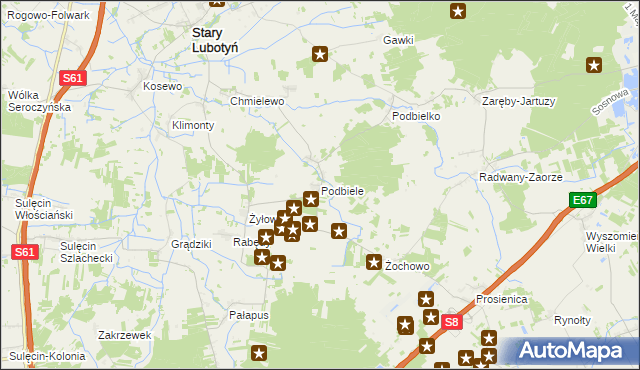 mapa Podbiele gmina Stary Lubotyń, Podbiele gmina Stary Lubotyń na mapie Targeo