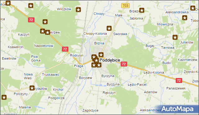 mapa Poddębice, Poddębice na mapie Targeo