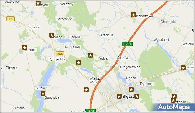 mapa Podgaj gmina Dopiewo, Podgaj gmina Dopiewo na mapie Targeo