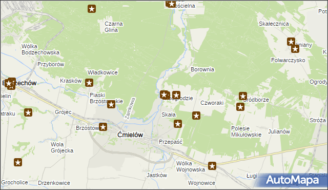 mapa Podgrodzie gmina Ćmielów, Podgrodzie gmina Ćmielów na mapie Targeo