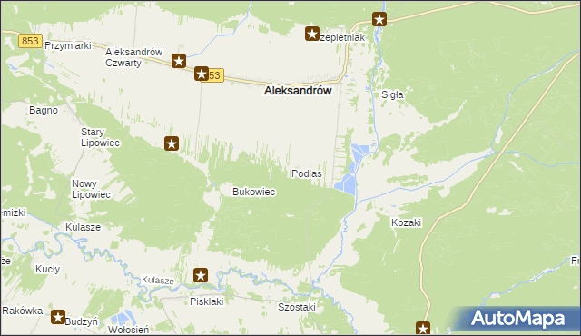 mapa Podlas gmina Aleksandrów, Podlas gmina Aleksandrów na mapie Targeo