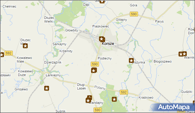 mapa Podlechy gmina Korsze, Podlechy gmina Korsze na mapie Targeo