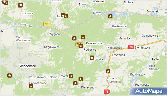 mapa Podlesice gmina Kroczyce, Podlesice gmina Kroczyce na mapie Targeo