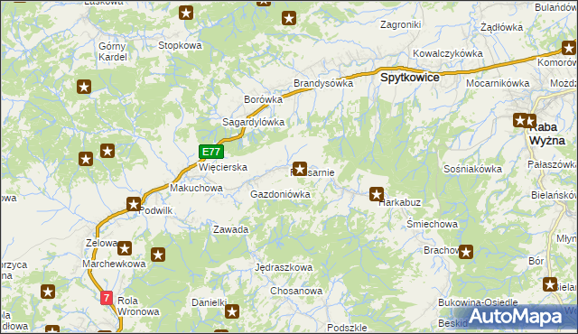 mapa Podsarnie, Podsarnie na mapie Targeo