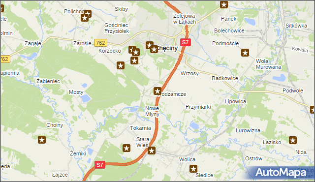 mapa Podzamcze gmina Chęciny, Podzamcze gmina Chęciny na mapie Targeo