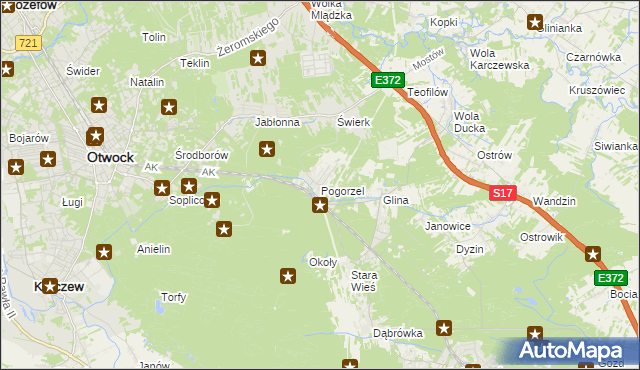 mapa Pogorzel gmina Celestynów, Pogorzel gmina Celestynów na mapie Targeo