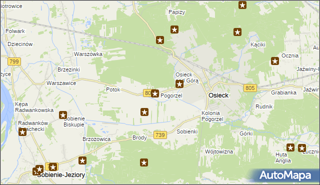 mapa Pogorzel gmina Osieck, Pogorzel gmina Osieck na mapie Targeo