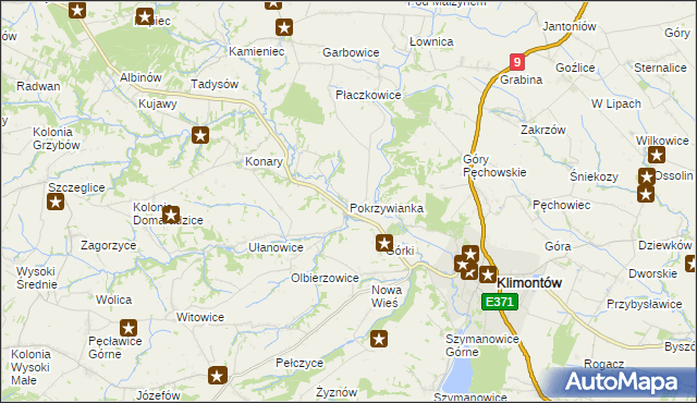 mapa Pokrzywianka gmina Klimontów, Pokrzywianka gmina Klimontów na mapie Targeo