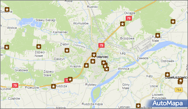 mapa Połaniec powiat staszowski, Połaniec powiat staszowski na mapie Targeo