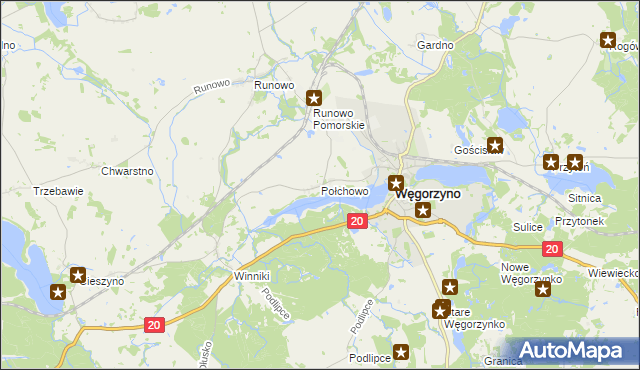 mapa Połchowo gmina Węgorzyno, Połchowo gmina Węgorzyno na mapie Targeo