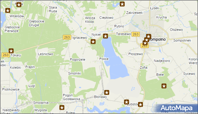 mapa Police gmina Sompolno, Police gmina Sompolno na mapie Targeo