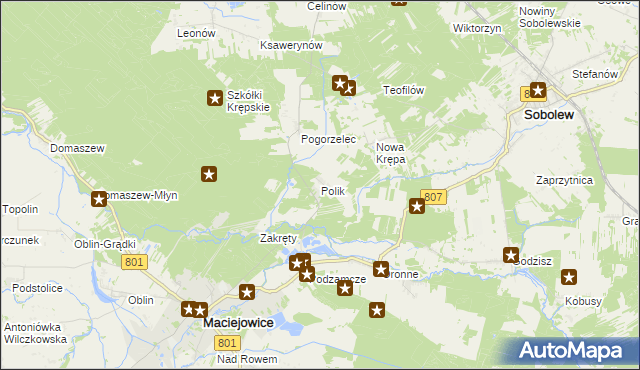 mapa Polik gmina Maciejowice, Polik gmina Maciejowice na mapie Targeo
