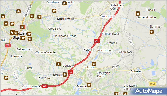 mapa Połomia gmina Mszana, Połomia gmina Mszana na mapie Targeo