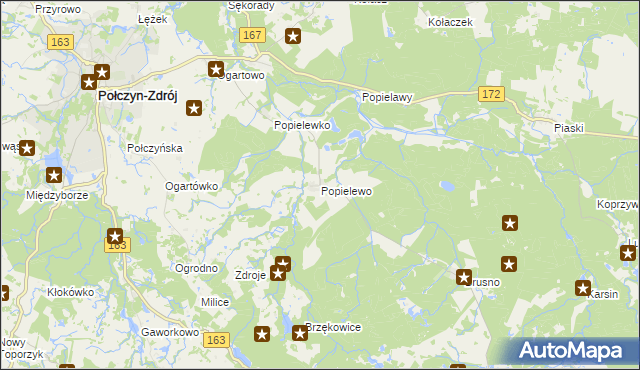 mapa Popielewo gmina Połczyn-Zdrój, Popielewo gmina Połczyn-Zdrój na mapie Targeo