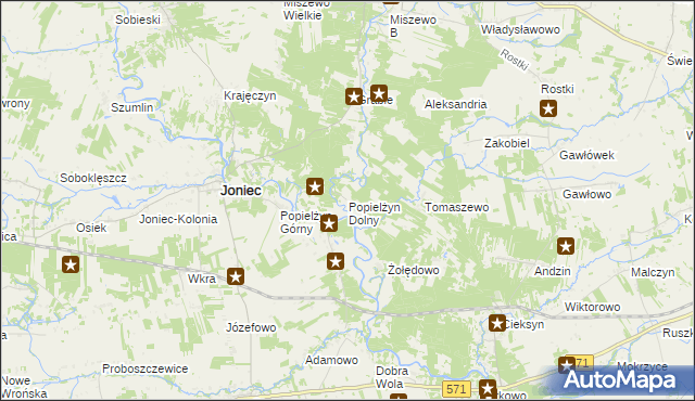 mapa Popielżyn Dolny, Popielżyn Dolny na mapie Targeo