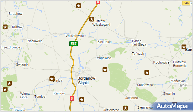 mapa Popowice gmina Jordanów Śląski, Popowice gmina Jordanów Śląski na mapie Targeo