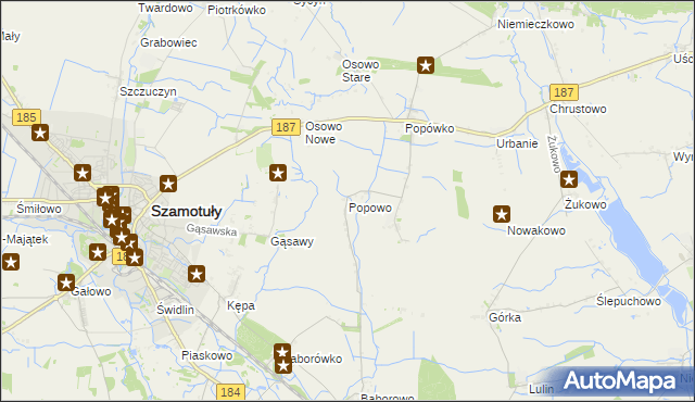mapa Popowo gmina Oborniki, Popowo gmina Oborniki na mapie Targeo