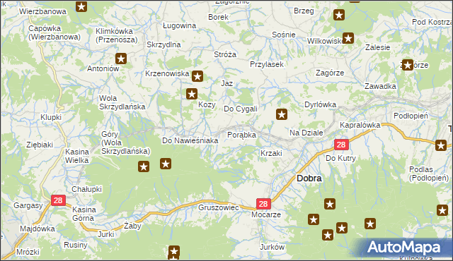 mapa Porąbka gmina Dobra, Porąbka gmina Dobra na mapie Targeo