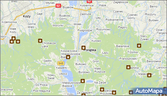 mapa Porąbka powiat bielski, Porąbka powiat bielski na mapie Targeo