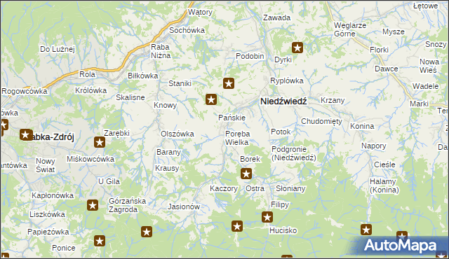 mapa Poręba Wielka gmina Niedźwiedź, Poręba Wielka gmina Niedźwiedź na mapie Targeo