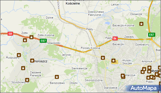 mapa Porosły-Kolonia, Porosły-Kolonia na mapie Targeo