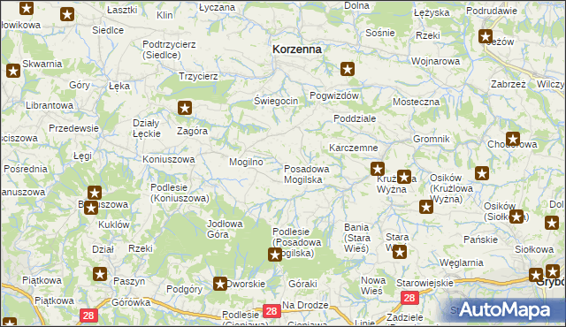 mapa Posadowa Mogilska, Posadowa Mogilska na mapie Targeo