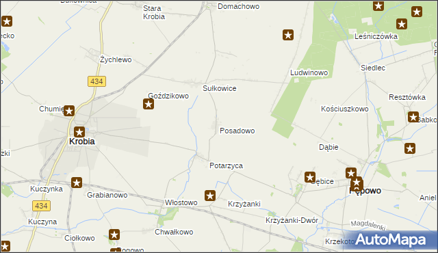 mapa Posadowo gmina Krobia, Posadowo gmina Krobia na mapie Targeo