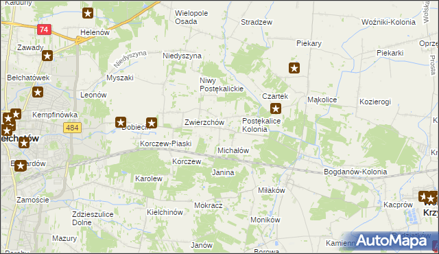 mapa Postękalice, Postękalice na mapie Targeo