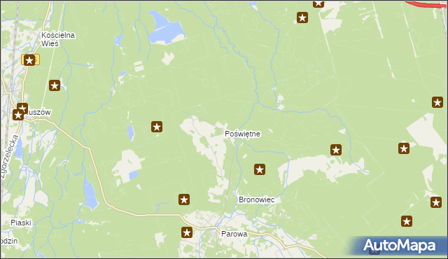 mapa Poświętne gmina Osiecznica, Poświętne gmina Osiecznica na mapie Targeo