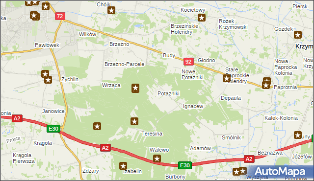 mapa Potażniki, Potażniki na mapie Targeo