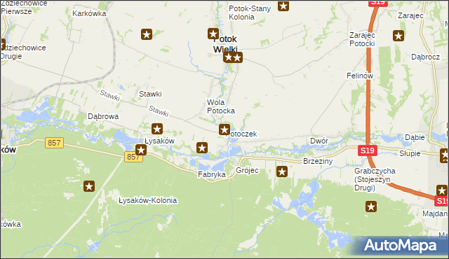 mapa Potoczek gmina Potok Wielki, Potoczek gmina Potok Wielki na mapie Targeo