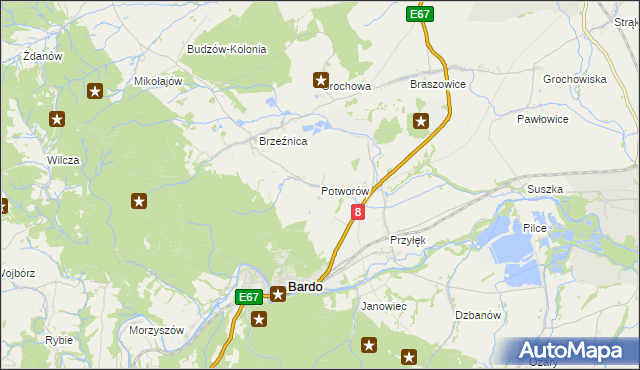 mapa Potworów gmina Bardo, Potworów gmina Bardo na mapie Targeo