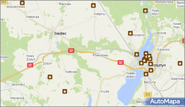 mapa Powodowo gmina Wolsztyn, Powodowo gmina Wolsztyn na mapie Targeo