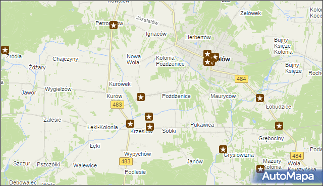 mapa Pożdżenice, Pożdżenice na mapie Targeo