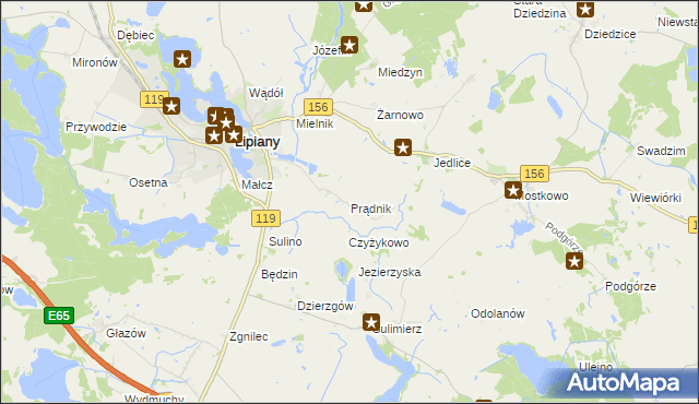 mapa Prądnik gmina Myślibórz, Prądnik gmina Myślibórz na mapie Targeo
