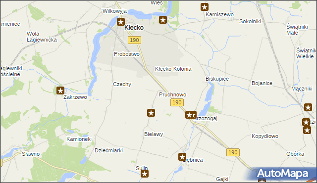 mapa Pruchnowo gmina Kłecko, Pruchnowo gmina Kłecko na mapie Targeo