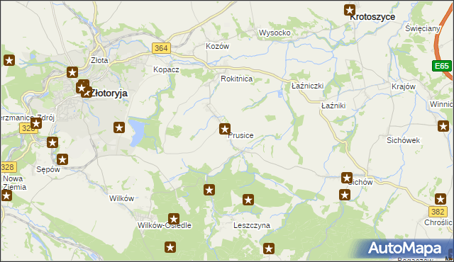 mapa Prusice gmina Złotoryja, Prusice gmina Złotoryja na mapie Targeo