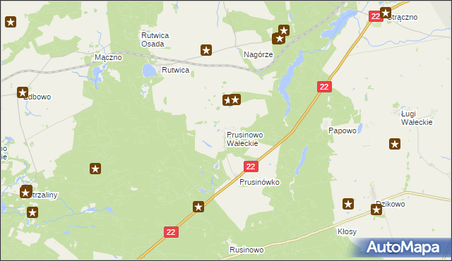 mapa Prusinowo Wałeckie, Prusinowo Wałeckie na mapie Targeo