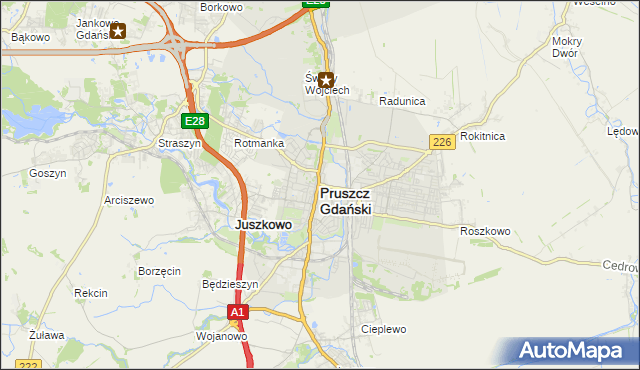 mapa Pruszcz Gdański, Pruszcz Gdański na mapie Targeo
