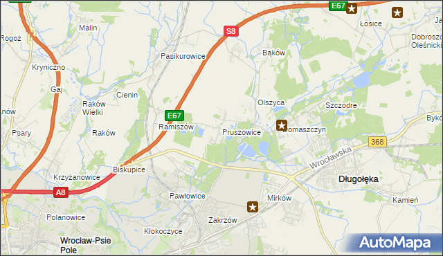 mapa Pruszowice, Pruszowice na mapie Targeo